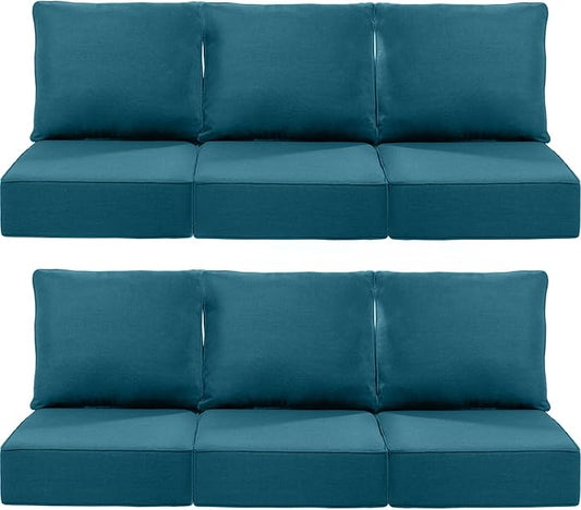 Luxury 22x24/22x25 6-Inch Outdoor Deep Seat Cushions Set of 6 - Comfortable Patio Zipper Chair Cushion for Wicker Dining Rocking Swivel Chairs Loveseat Couch Sectional Sofa - Peacock Blue