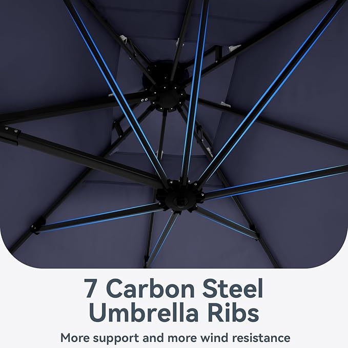 GREEN PARTY 12x9 ft Cantilever Patio Umbrella, Rectangle Offset Outdoor Umbrellas with 360° Rotation, 5-Year-Non-Fading Hanging Pool Umbrella for Garden Deck Poolside - Navy Blue