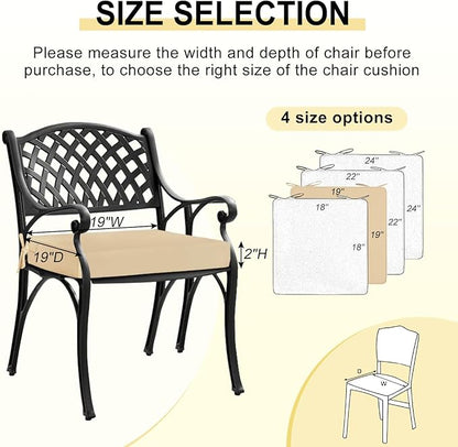 downluxe Waterproof Outdoor Chair Cushions for Patio Furniture, 19" x 19" x 2" Patio Chair Cushion with Adjustable Ties & Portable Handle, Square Outdoor Cushion with Removable Cover, Beige, 2 Pack