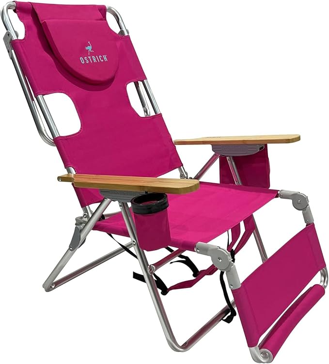 Ostrich the Woody Backpack 3N1 Portable Chair with Cooler Bag and Reclining Lounger for Tanning, Camping, Beach, and Outdoor Essential, Pink