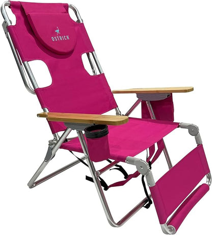 Ostrich the Woody Backpack 3N1 Portable Chair with Cooler Bag and Reclining Lounger for Tanning, Camping, Beach, and Outdoor Essential, Pink