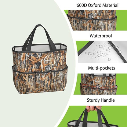 Green Camo Garden Tool Bag - Waterproof Garden Tote with 8 Pockets, Large Storage Home Organizer Gardening Tool Oxford Bag for Garden Tools Kits Holder, Ideal Outdoor Gardening Gift for Women & Men