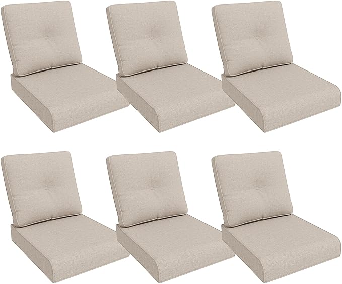 Outdoor Chair Cushions Set for Patio Furniture, 22x25/22x24 Inch, Waterproof & Fade Resistant Patio Chair Cushions, Thick Patio Furniture Cushion for Chair, Sofa, and Couch (Beige, 6 Set)
