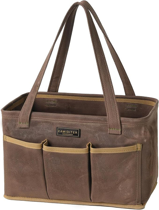 13.5-Inch Foldable Open Top Waxed Canvas Tool Bag, Multi-Purpose Wrench Tool Pouch with Handle, Durable and Water Resistant(Grey)