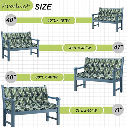 Swing Replacement Cushions with Backrest, 2 or 3 Seater Waterproof Non-Slip Overstuffed Swing Pad, Indoor/Outdoor Bench Cushion for Porch Chair Swings Garden Furniture (Palm Leaves, 40 * 71 in)