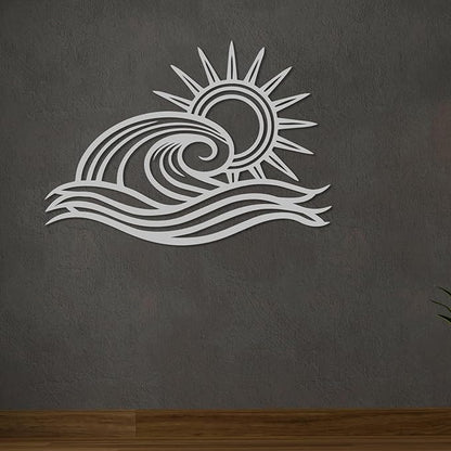 Wita Home Ocean Wave Metal Wall Art, Sun Beach Decor, Coastal Large Wall Sculpture for Home, Indoor/Outdoor Use, Nautical Wall Hanging, Eye-Catching Addition to Living Room (Gold, 32 x 19 inches)