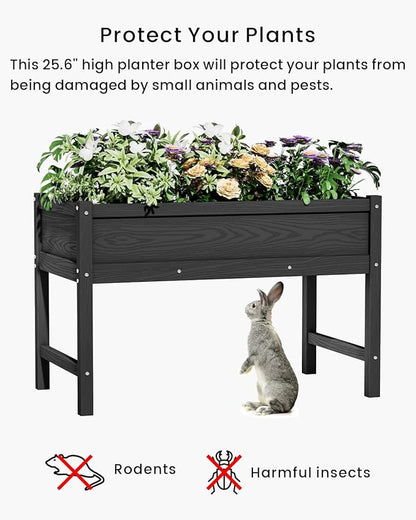 HDPE Raised Garden Bed with Legs, Outdoor All-Weather Elevated Planter Box Raised Beds for Seeds, Herb, Flower, Vegetable (Black)