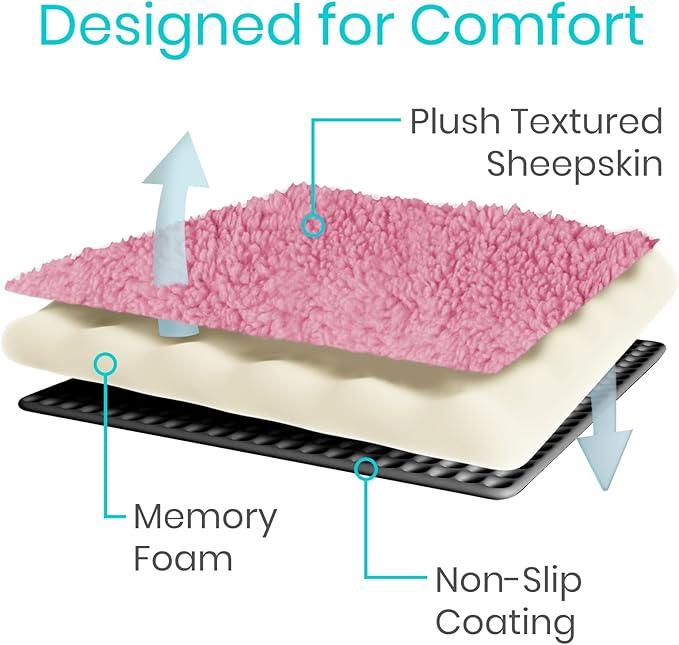 Vive Mobility Knee Scooter Pad Cover - Soft Plush Adult Sheepskin Memory Foam Cushion, Walker Accessory for Knee Roller, Padded Accessories Leg Cart Improves Comfort with Injury, Universal Fit (Pink)