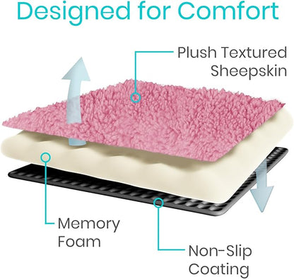 Vive Mobility Knee Scooter Pad Cover - Soft Plush Adult Sheepskin Memory Foam Cushion, Walker Accessory for Knee Roller, Padded Accessories Leg Cart Improves Comfort with Injury, Universal Fit (Pink)
