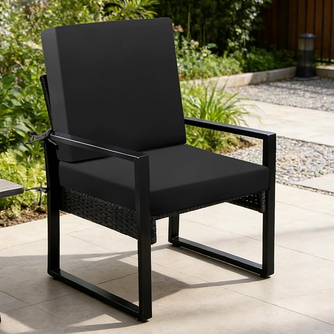 Outdoor Chair Cushions Set of 2, 19x19x3 Inch Waterproof & Fade Resistant Patio Furniture Seat Cushions with Ties, Square Outdoor Dining Chair Cushions for Lawn, Garden, Deck & Yard, Black
