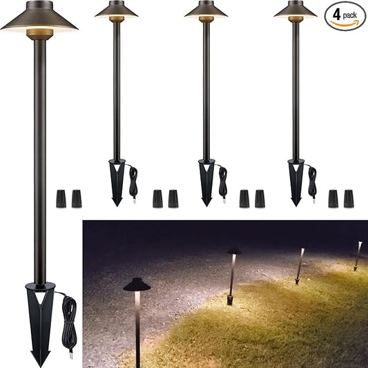 Gardenreet Low Voltage Landscape Lighting Brass - 12v Pathway Lights IP65 Waterproof, Hard Wired Path Light Outdoor, Mushroom-top Bronze for Exterior Area Patio House G4 Bulb Not Included (4 Pack)