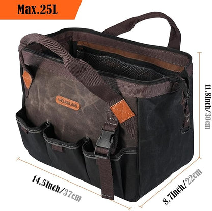 WELKINLAND 18 Pockets Electrician Tools Bag,14" Heavy Duty Plumber Tool Bags, Waxed Canvas Tools Bags, Large-Opening Tool Bags For Men, 25L Hand Tools Bag With Zipper