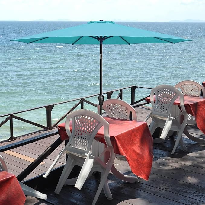 Simple Deluxe 2 Pack 9ft Patio Umbrella Outdoor Table Market Umbrella, 8 Sturdy Ribs for Garden, Deck, Backyard, Pool, Turquoise