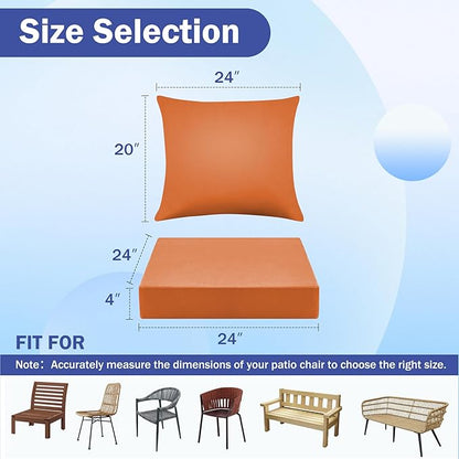 IASEAHK Outdoor Seat Cushion Set, Waterproof & Fade Resistant Patio Chair Cushions, Outdoors Cushion for Patio Furniture, 24 x 24 x 4 Inch, Outdoor Couch Cushions with Handle and Ties, Spice