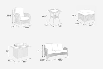 LayinSun 10 Pieces Outdoor Patio Furniture Set with Fire Pit Table, Rattan Wicker Sectional Swivel Rocker Chairs Sets