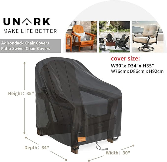 Outdoor Adirondack Chair Cover 2 Pack,Heavy Duty Patio Covers Waterproof, Outdoor Furniture Covers Waterproof, Swivel Patio Chair Cover(30W X 34D X 36H Inches) Black