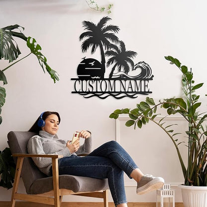 Personalized Beach Metal Signs - Custom Palm Trees, Family Name, Cabin Signs - Beach House, Coastal Decor