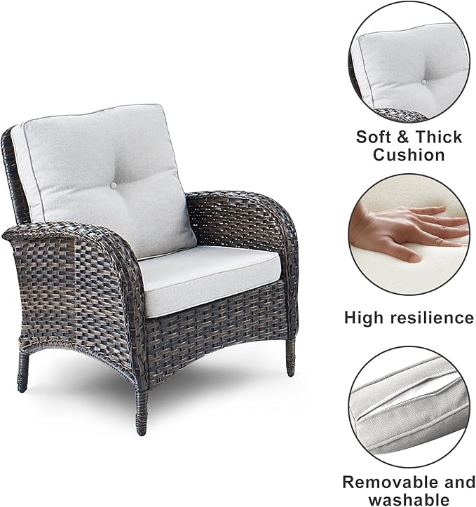 HUMMUH Outdoor Wicker Chairs Patio Dining Chairs Set of 2 with High Back and Deep Seat for Garden,Porch,Backyard,Balcony (Brown/Beige)
