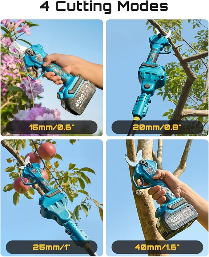 SEESII 2-in-1 Pole Pruning Shears: 1.6" Cutting Diameter Cordless Electric Pole Pruners - Brushless Motor, Dual 4.0Ah Batteries, Extra SK5 Blade, 4 Modes Adjustable Branches Cutter for Tree & Flower