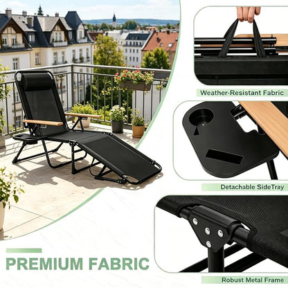 Foldable Chaise Lounge Chair Outdoor, Tanning Chair with 4-Position Reclining Back, Folding Sun Lounger, Outdoor Lounge Chair for Beach, Poolside, Backyard, Camping, UPF 50+, 300 LBS