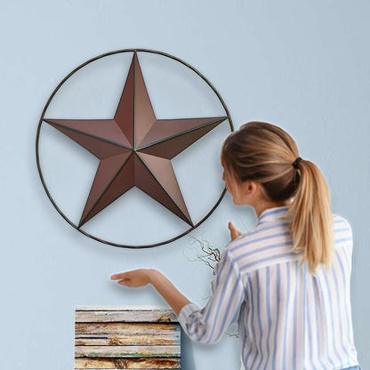 JoyEvy 21" Red Barn Star Wall Decor,Metal Stars Rustic Vintage Western Country Farmhouse Home Indoor or Outdoor Wall Decoration,Texas Stars for House Wall Art Décor