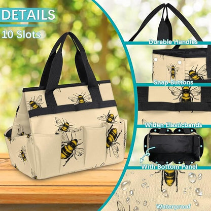 Garden Tool Tote Bag for Women Men Flying Animal Bee Gardening Tool Storage Bags with 10 Pockets Standable Garden Home Tool Kits Organizer for Indoor Outdoor Gardening Gifts