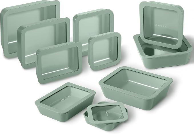 20-Piece Glass Food Storage Containers Set with Lids (10 Containers + 10 Lids) | Microwave-Safe Airtight Seal, Oven-Safe Ceramic-Coated Glass | Zero Plastic, No PFAS/PFOA/BPA [Willow]