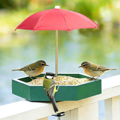 MIXXIDEA Bird Feeder Tray for Railing, Balcony Platform Deck Bird Feeders for Outside, Sturdy Wooden Birds Feeder for Attracting Wild Birds (Green)