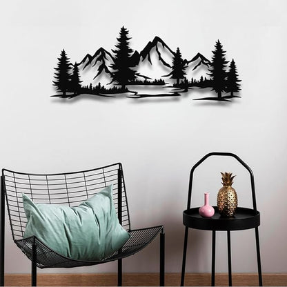 Motomas Mountain and Forest Metal Decor, Wall Mounted Home Decor, Pine Trees and Nature Wall Art for Living Room, Bedroom or Office, Large Outdoor Wall Decor (19"X7" / 47X19CM)