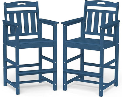 Ciokea Oversized Tall Bar Chairs Set of 2, HDPE Adirondack Outdoor Bar Chairs with Footrest, All-Weather Barstools with High Back for Balcony, Bistro, Porch, Deck, Pool, Backyard, Navy Blue