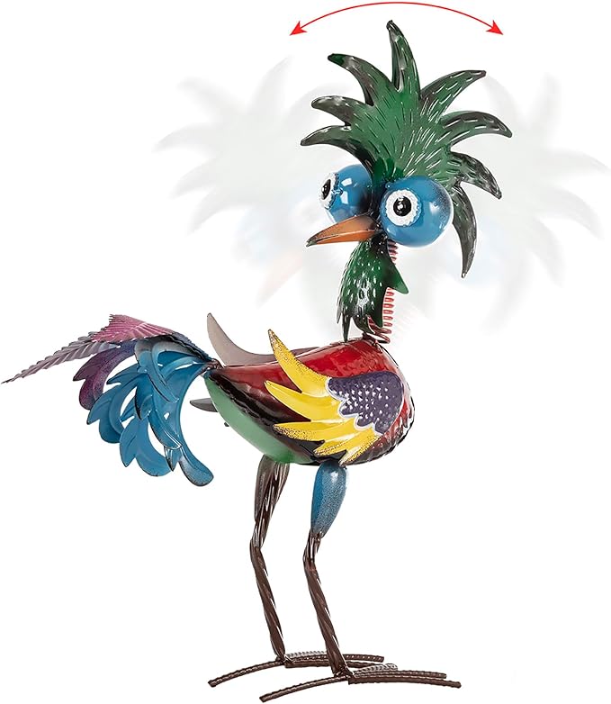 Alpine Corporation - 19" Tall Wild Tropical Metal Rooster Yard Statue – Colorful Indoor/Outdoor Garden Décor, Rustic & Fun Farm Animal for Garden, Patio, Lawn, or Porch