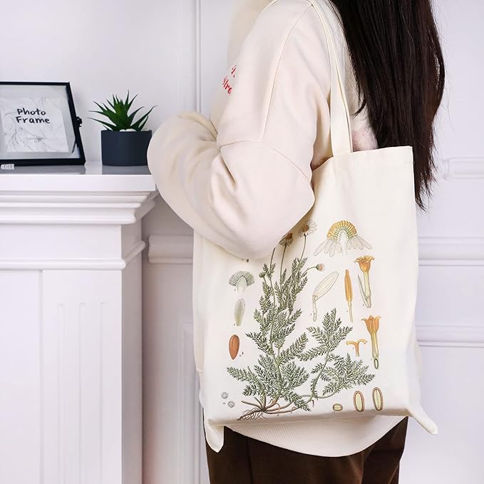 4 Pieces Floral Canvas Tote Bag for Women Book Club Gifts Cute Aesthetic Canvas Bags Bulk Flower Reusable Grocery Shopping Bag Aesthetic for Women