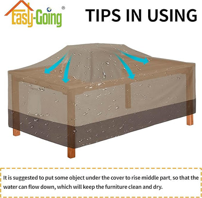 Easy-Going 600D Heavy Duty Rectangular Table Cover UV Resistant and Waterproof Outdoor Lawn Patio Furniture Cover (72" Lx44 Wx23 H, Camel/Dark Brown)