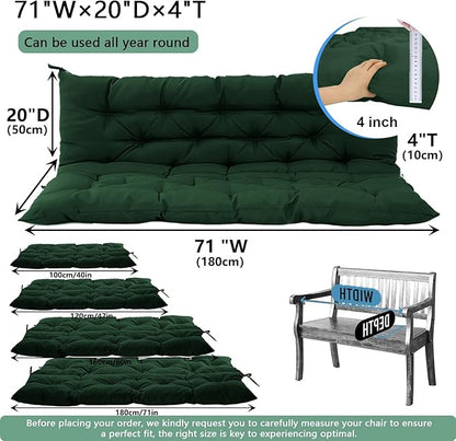 Outdoor Swing Cushions 3 Seater Waterproof, Replacement Bench Cushions for Outdoor Patio Furniture with Backrest, Porch Swing Cushion with Ties for Lawn and Garden (Dark Green, 40x71in)