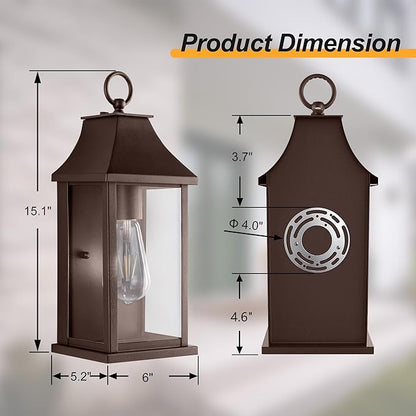 Dusk to Dawn Outdoor Wall Lights, Oil Rubbed Bronze Outdoor Light Fixtures, 15" Exterior Wall Sconce Lights, Waterproof Outside Lantern Lamp for Porch, Front Door, Garage