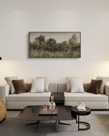 InSimSea Extra Large Framed Vintage Wall Art, Living Room Country Farmhouse Decor, Grassland Landscape Paintings, Canvas Prints, Retro Scenery Long Picture for Bedroom Above of Bed,20x40inch