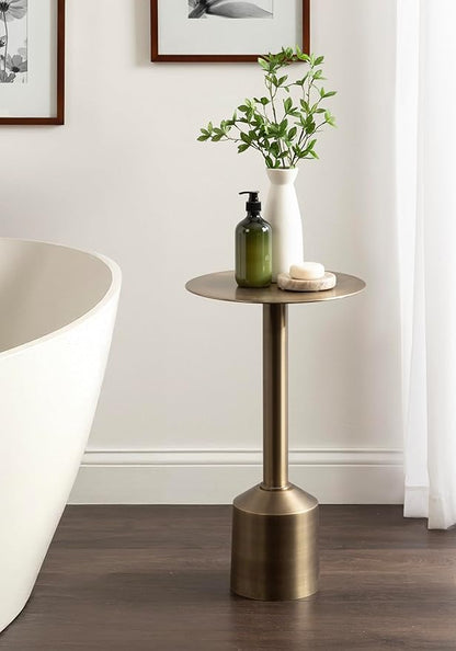 Kate and Laurel Cannings Modern Metal Round Side Table, 14 x 14 x 24, Antique Brass, Transitional Sculptural Indoor Plant Stand with Pedestal Base for Living Room End Table or Bedroom Nightstand