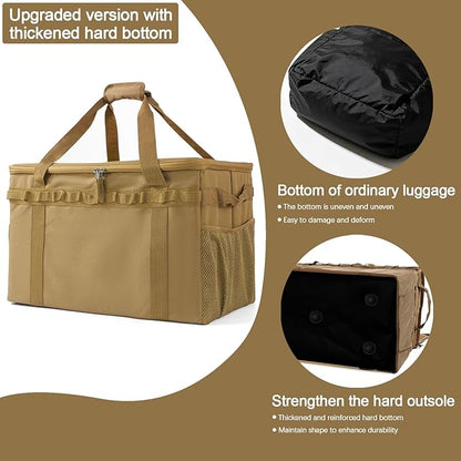 Tactical Camping Storage Bag, Utility Camping Tote Kitchen Organizer Storage Box, Trunk Organizer with Shoulder Strap,Outdoor Garden Tool Bag for Camping, Travel, Picnic (03-khaki)