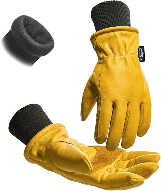 toolant Leather Winter Work Gloves for Men, 100% Grain Cowhide with Warm Thinsulate Lining, Water & Abrasion Resistance