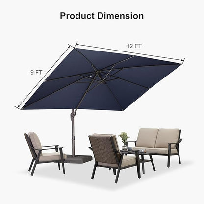 PURPLE LEAF 9' X 11.5' Rectangle Cantilever Umbrella Patio Umbrella Outdoor Aluminum Offset Hanging Umbrella with 360-degree Rotation for Pool Garden Backyard Deck, Navy Blue