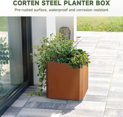 Corten Steel Planter Box-24"x24"x24"-Large Square Planter Matel -Outdoor Indoor- Heavy Duty Rustic Tall Planter Box Commercial Residential for Porch Patio Deck Home Backyard