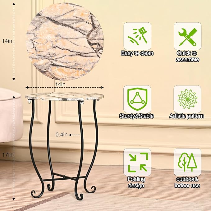 Patio Side Table, Versatile 14" Round Side Table for Balcony Yard Porch Bedside Rocking Chair and Pool Chair, Weather Resistant Metal Accent Table for Indoor Outdoor Use, Easy Assembly