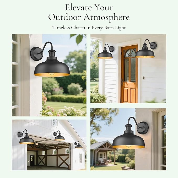 Outdoor Farmhouse Barn Light, Outside Wall Sconce, Weather Resistant Anti-Rust Farmhouse Exterior Wall Mount Light, Outdoor Lantern Lamp for Porch, Garage, Patio, Entryway (Black, 6 Pack)