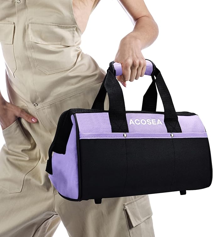 ACOSEA Purple Tool Bag,13 Inch Wide Mouth Open Tool Organizer with 12 Storage Pockets