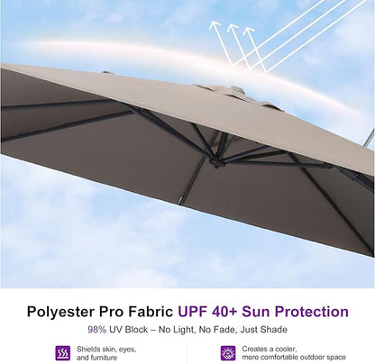 PURPLE LEAF 11.5' X 8' Left-right Tilting Outdoor Patio Umbrella Swivel Offset Cantilever Heavy Duty Rectangle Aluminum Umbrella with UV Resistant for Deck Pool Patio Backyard, Ash Mocha