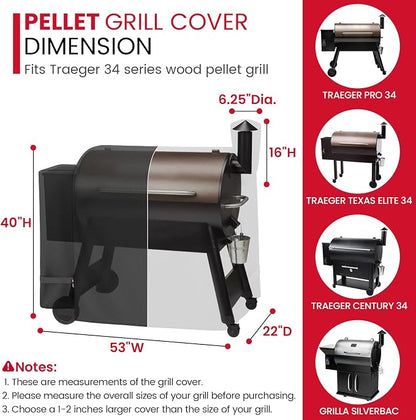 Unicook Grill Cover Compatible with Traeger Pro 34 Series, Texas Elite 34, Century 34, and Pro 780 Pellet Grills, Heavy Duty Waterproof Full-Length Outdoor BBQ Smoker Cover, All-Season Protection