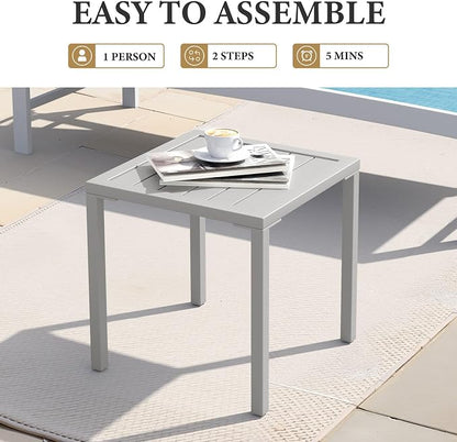 Crestlive Products Aluminum Outdoor Side Table, Pool Lounge Chair Side Table, Weather Resistant Small Square Coffee End Table for Patio, Yard, Garden, Porch, Deck, Indoor, Outdoor