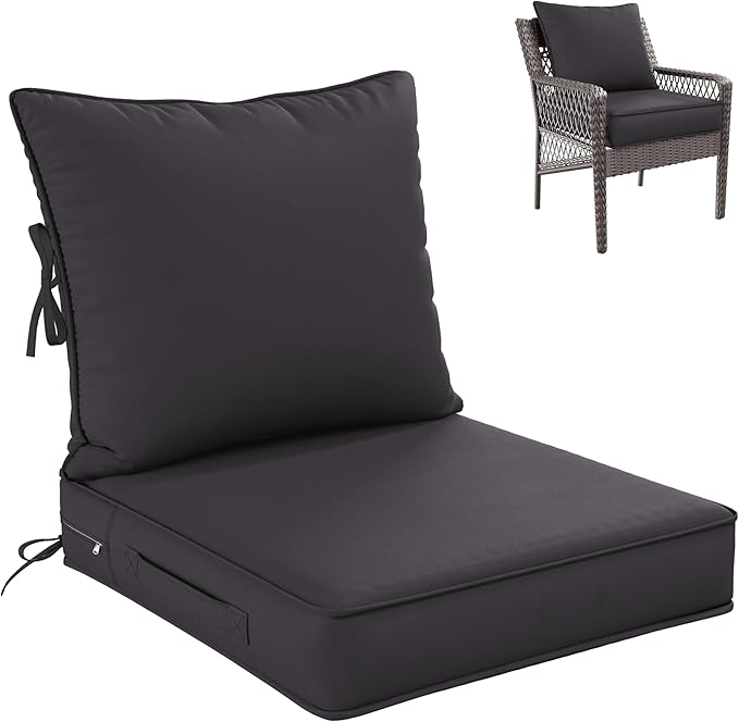 Premium Outdoor Seat Cushion Chair Cushions for Patio Furniture 22 L X 24 W X 4 H Waterproof & Fade Resistant Deep Seat and Backrest Cushion Set with Removable Covers for Chair, Sofa