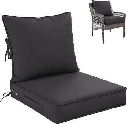 Premium Outdoor Seat Cushion Chair Cushions for Patio Furniture 22 L X 24 W X 4 H Waterproof & Fade Resistant Deep Seat and Backrest Cushion Set with Removable Covers for Chair, Sofa
