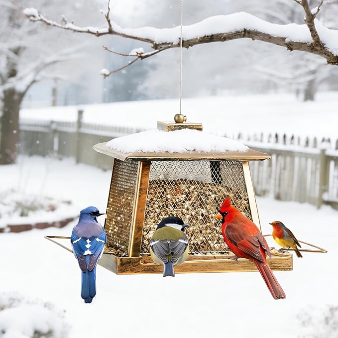 Large Bird Feeders for Outdoors, Gazebo Style Metal Bird Feeder, Cardinal Birdfeeders Outside Hanging for Garden Patio Birds Watching Decor